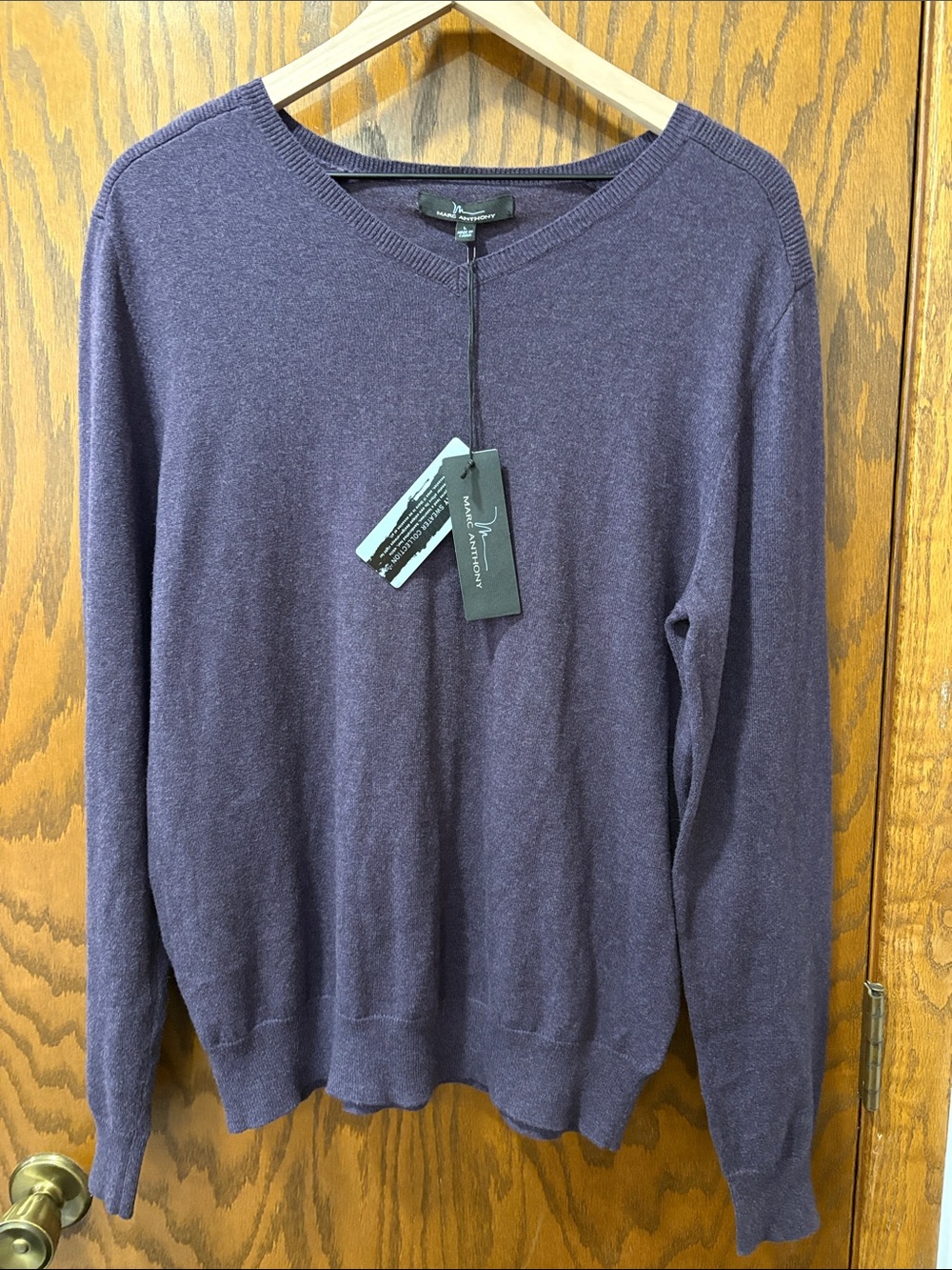 Marc Anthony Cotton Cashmere Pullover Men's V-Neck Sweater Plum Eggplant Large